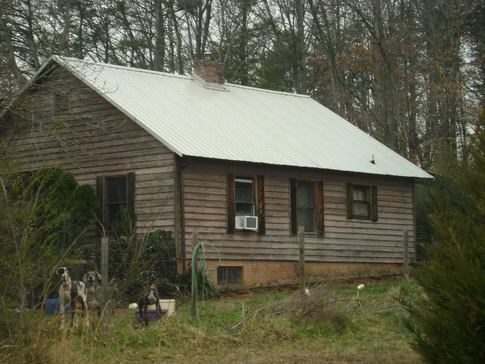 White metal roof on an old wood sided farmhouse, from a Metal Roof Installation job in Campbell